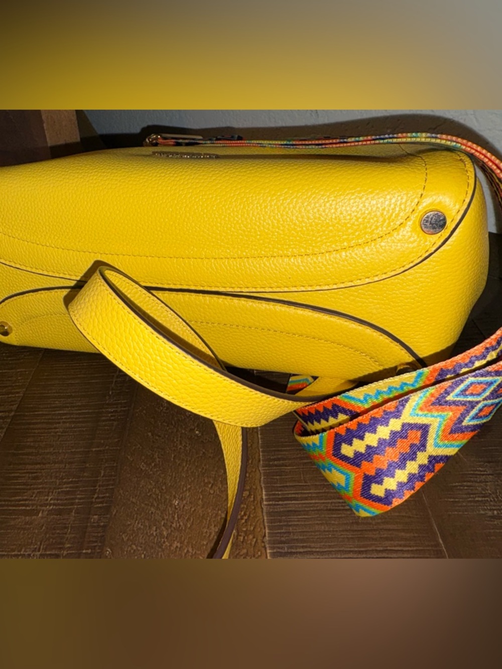 Kate Spade Yellow Pebbled Leather Satchel Crossbody w/ Guitar Strap - Picture 9 of 10
